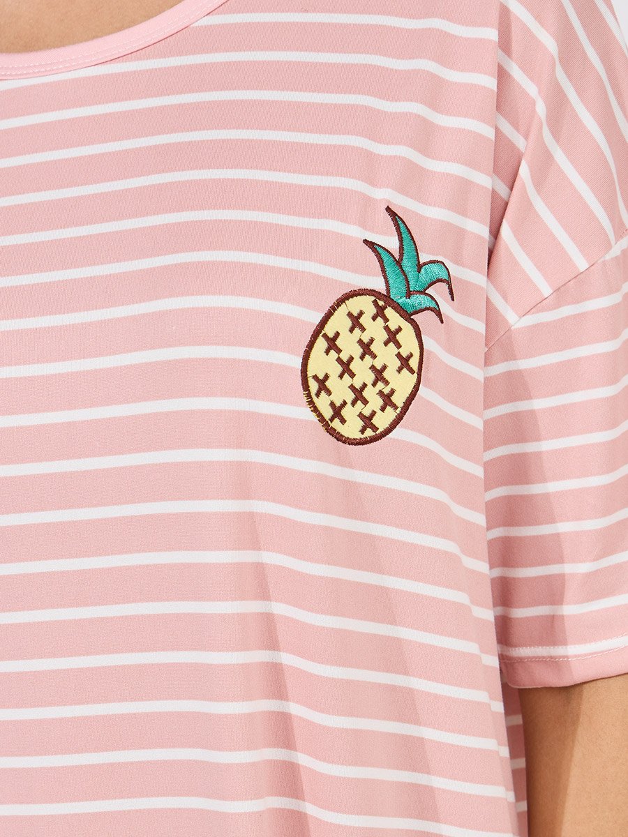 Pineapple Patch Detail Striped Sleep T-Shirt Dress