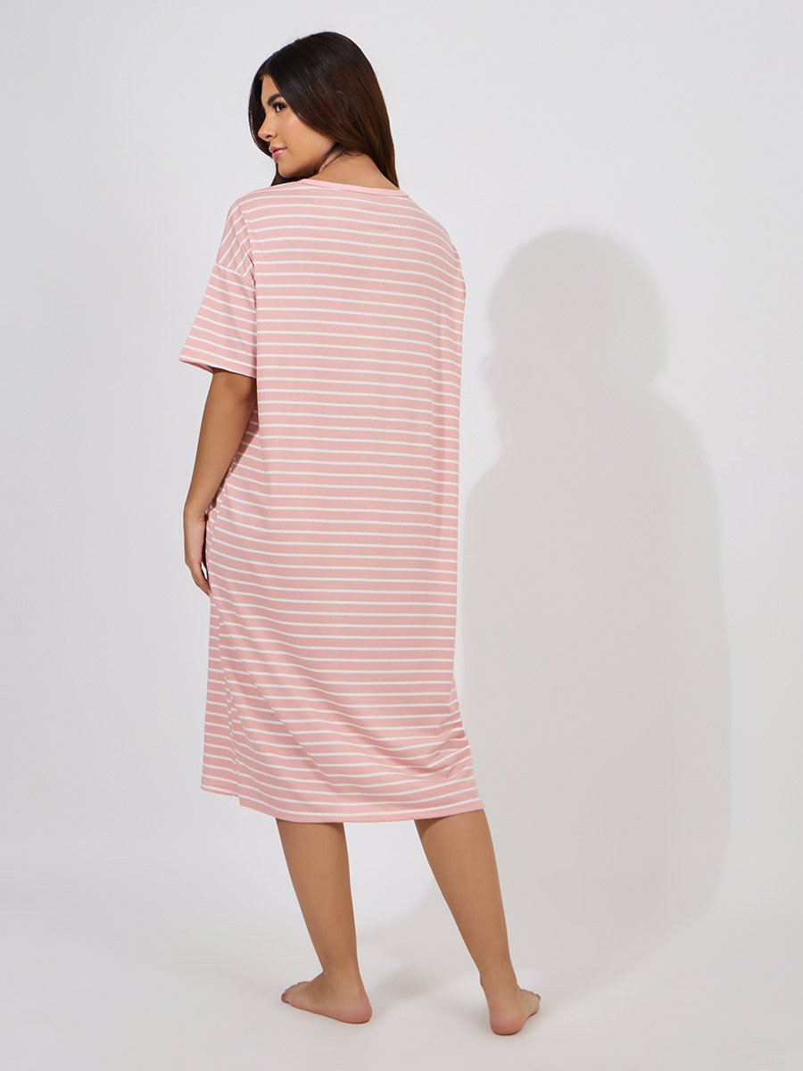 Pineapple Patch Detail Striped Sleep T-Shirt Dress
