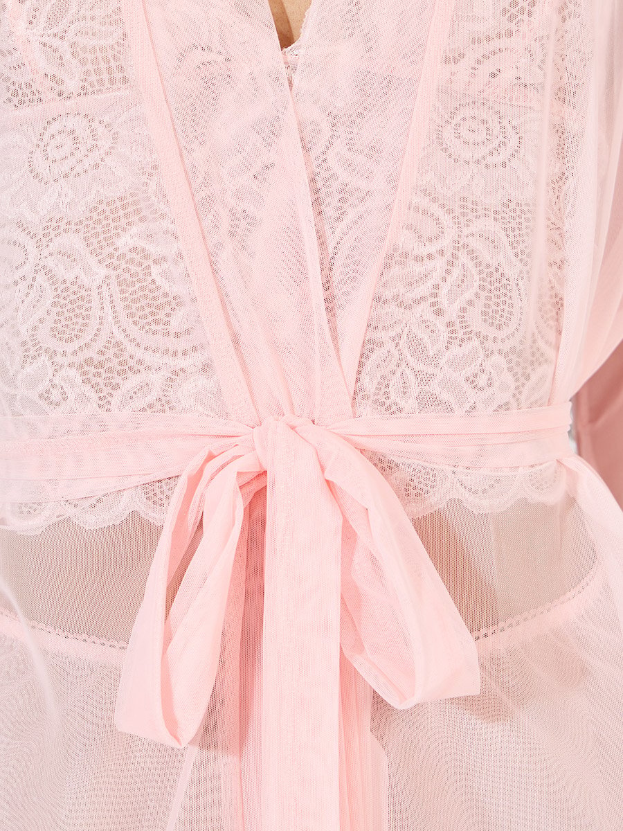 Pack of 3 - Lace Bralette- Mesh Shorts and Robe