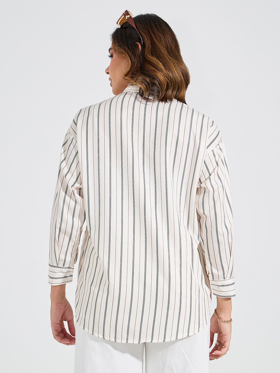 Striped Print Button Placket Oversized Shirt