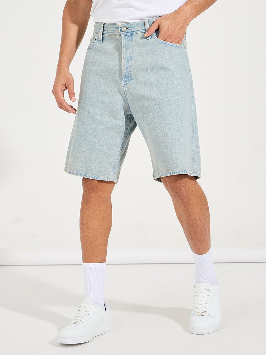 Stonewash Denim Shorts with Pockets