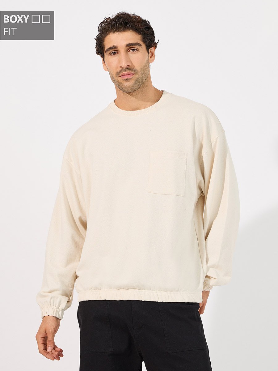 Elasticated Cuff Detail Utility Boxy Sweatshirt with Pocket