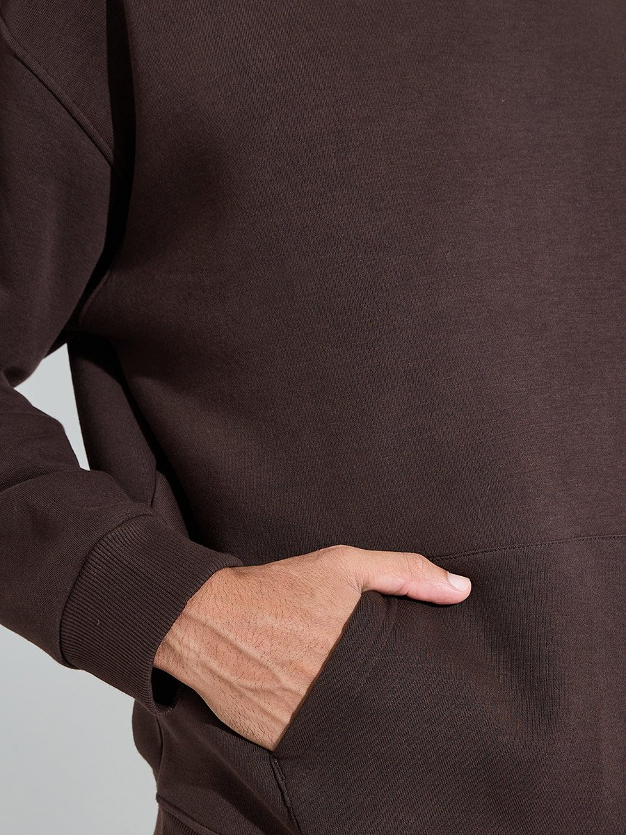 Brown Back Text Print Oversized Heavyweight Hoodie