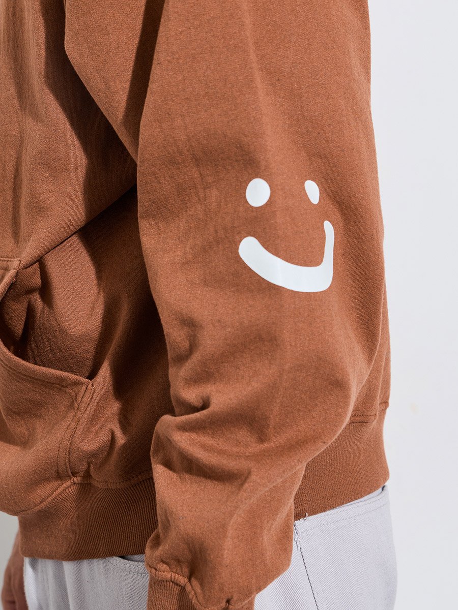 Men Brown Minimal Emoji Print Oversized Heavy Hoodie