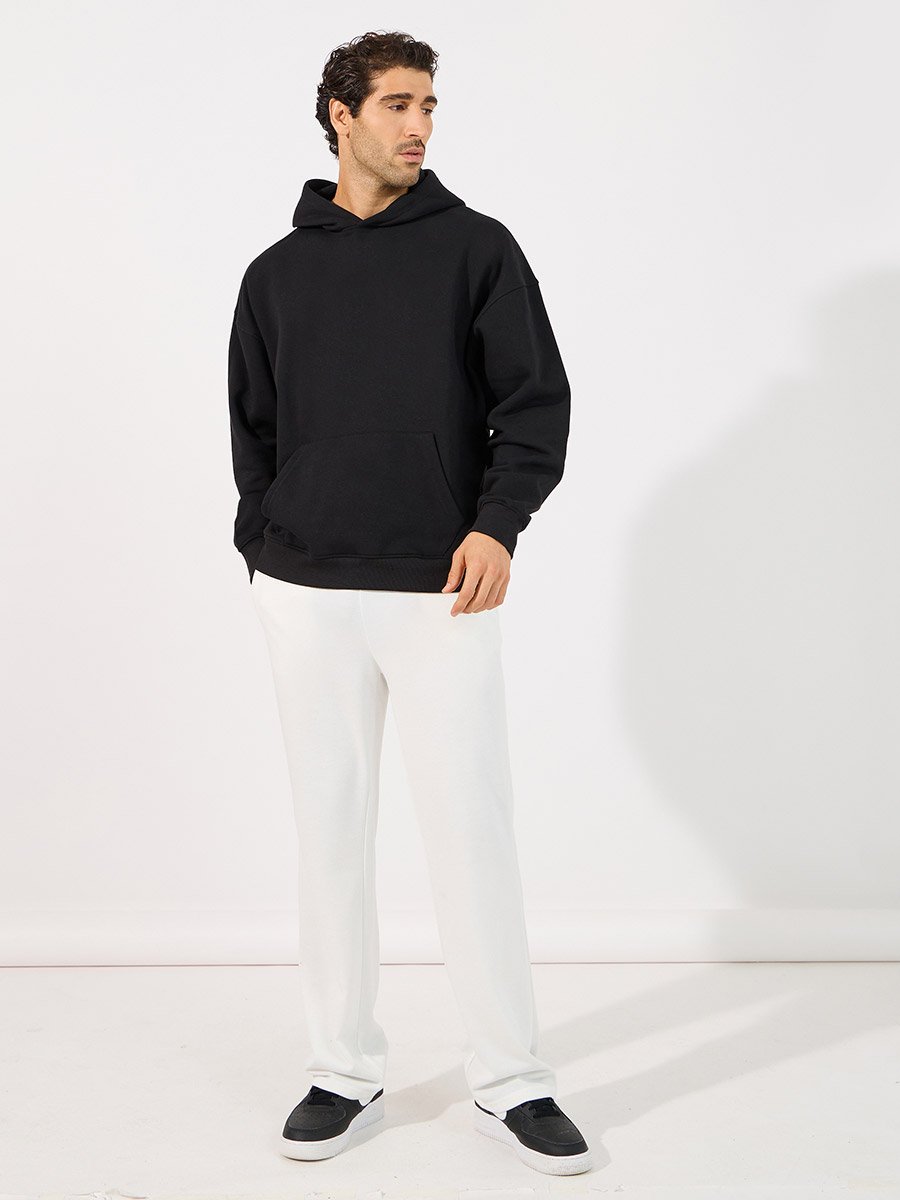 Men Black Back Print Heavy Oversized Hoodie