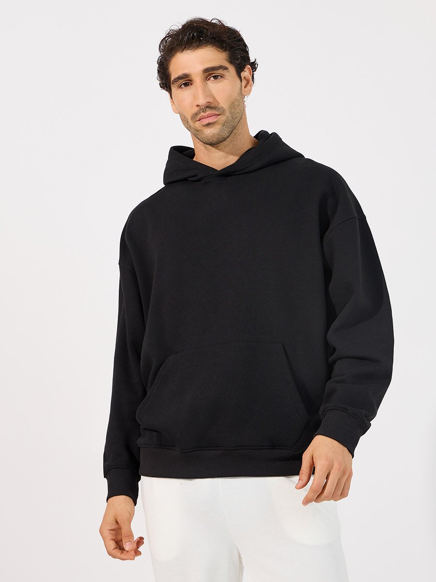 Men Black Back Print Heavy Oversized Hoodie
