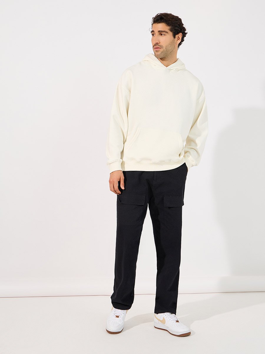 Men Cream Back Print Heavy Oversized Hoodie