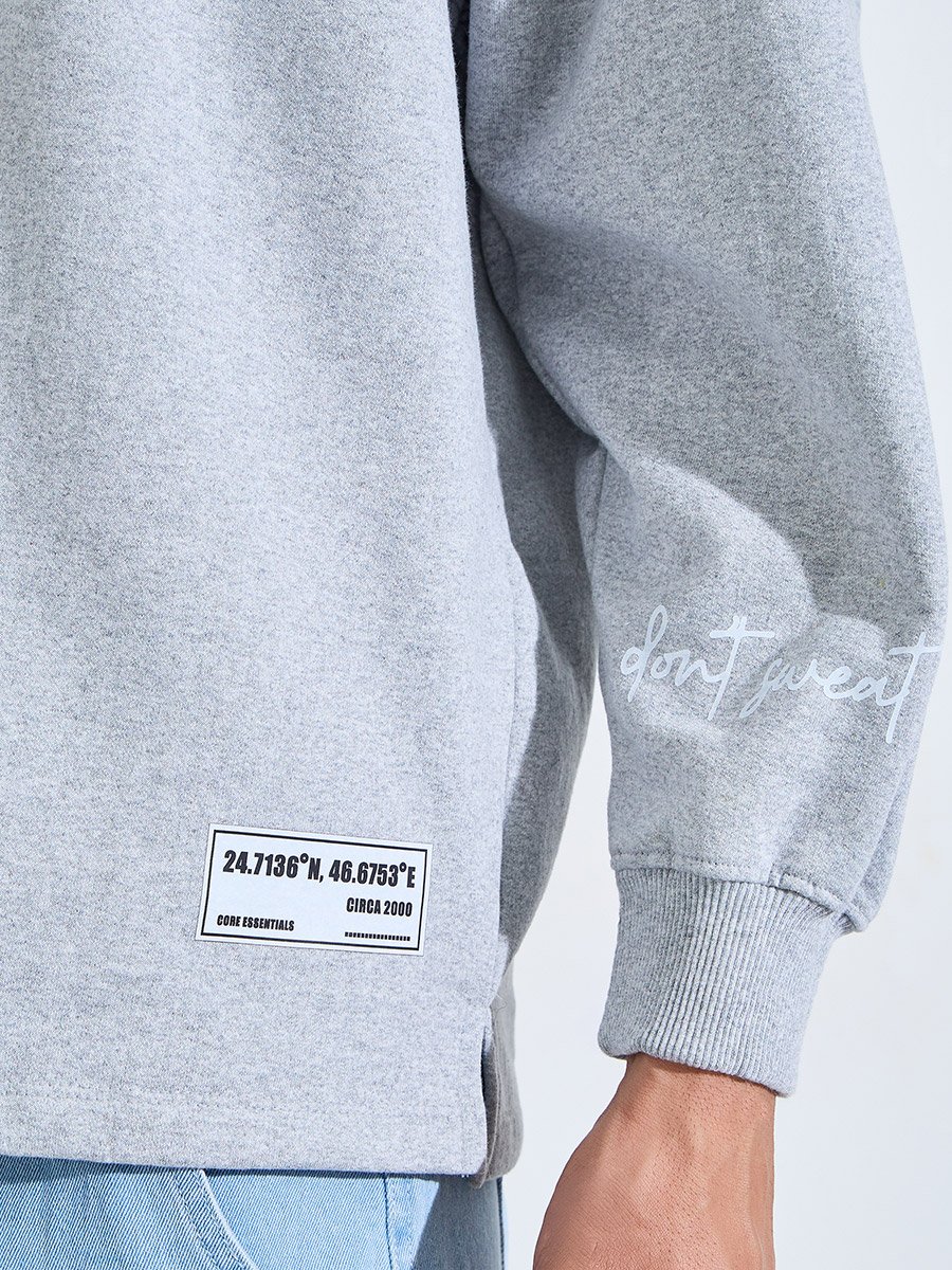 Grey Slogan Print Longline Boxy Sweatshirt with Slide Slit