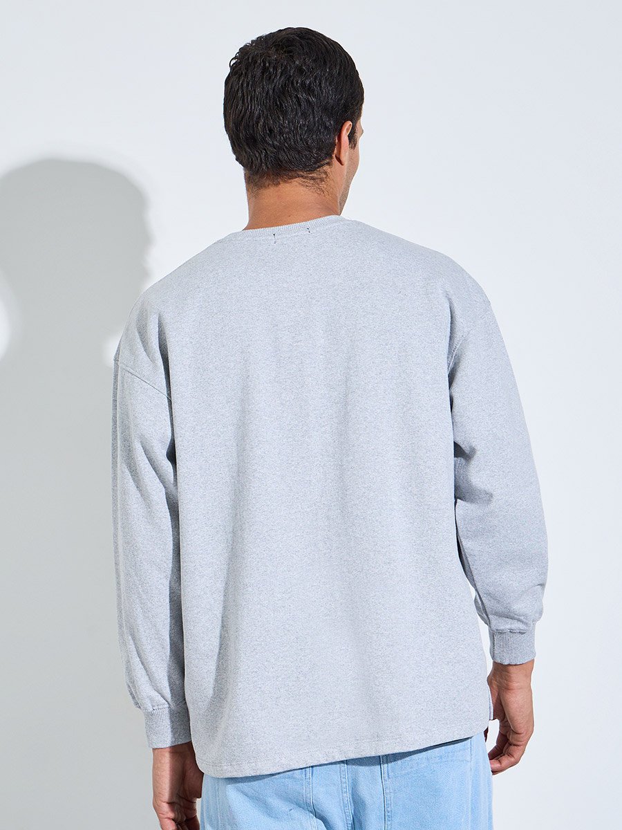 Grey Slogan Print Longline Boxy Sweatshirt with Slide Slit