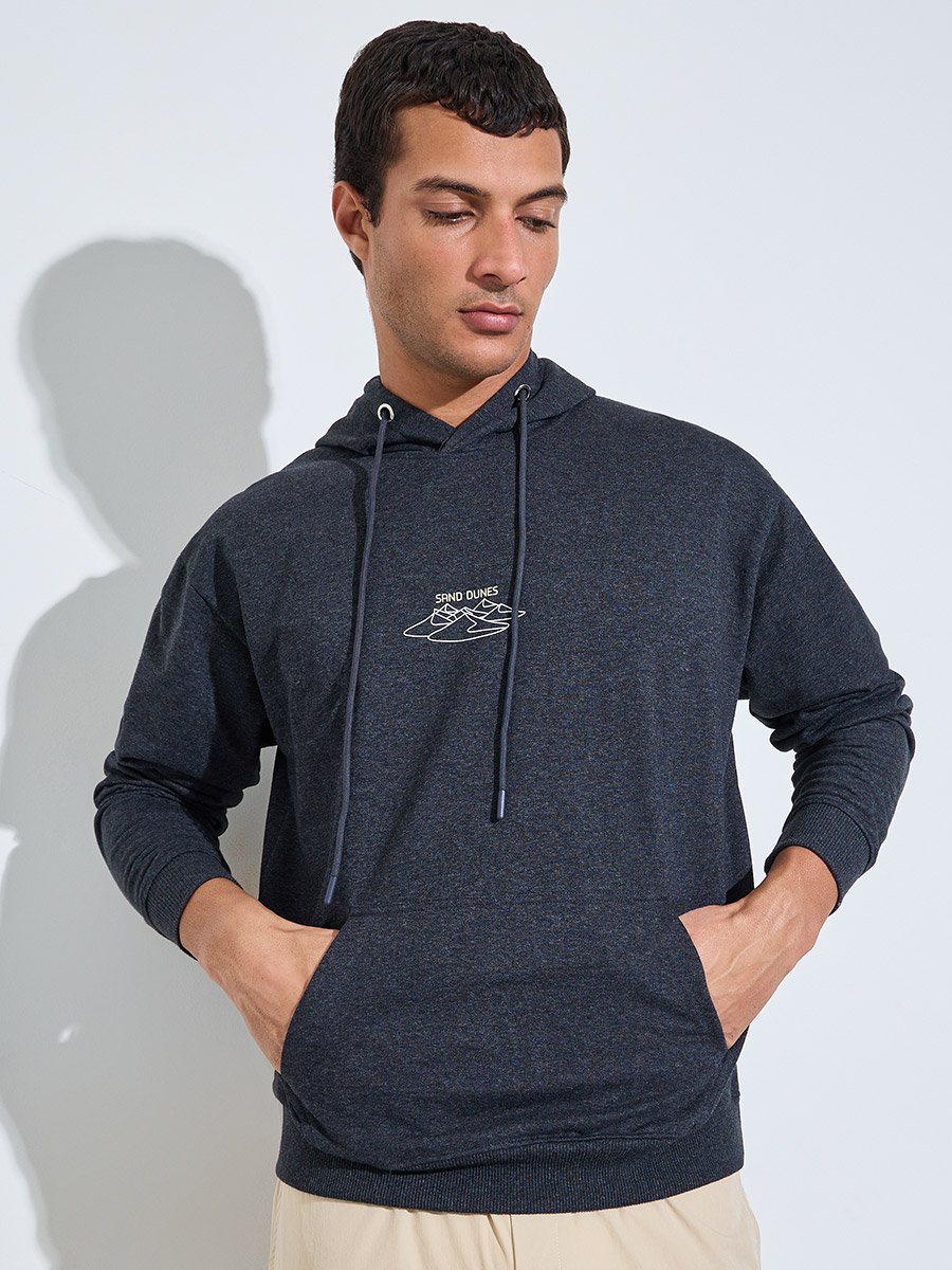 Charcoal Minimal Sand Dune Print Relaxed Fit Hoodie