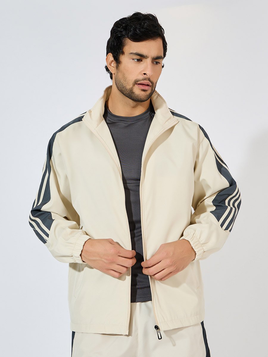 Front Zip Striped Panel Detail Athleisure Track Suit