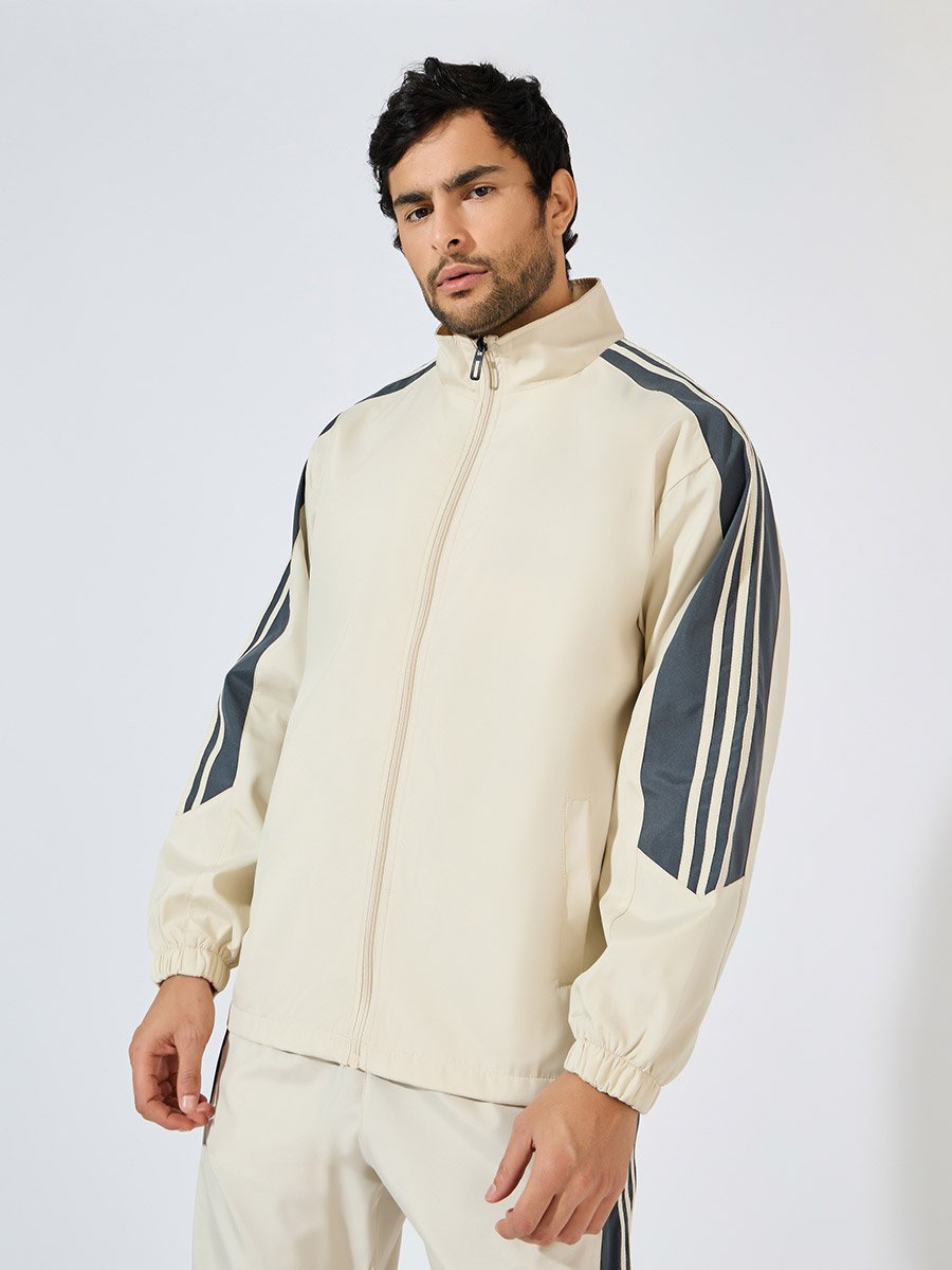 Front Zip Striped Panel Detail Athleisure Track Suit
