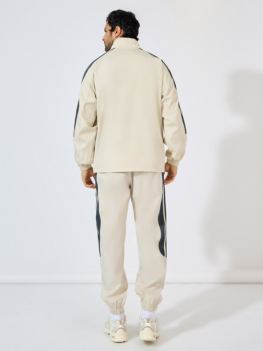 Front Zip Striped Panel Detail Athleisure Track Suit