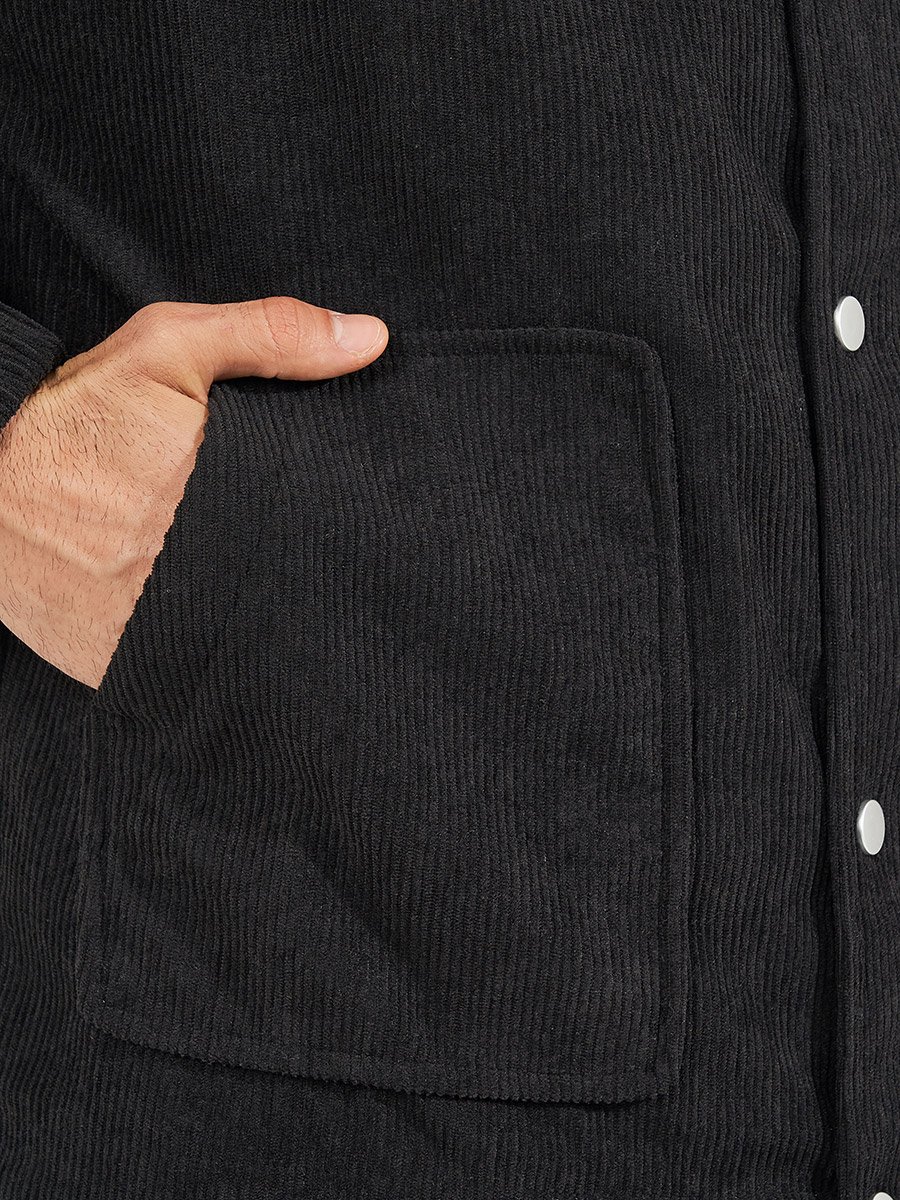 Collared Snap Button Detail Corduroy Utility Jacket