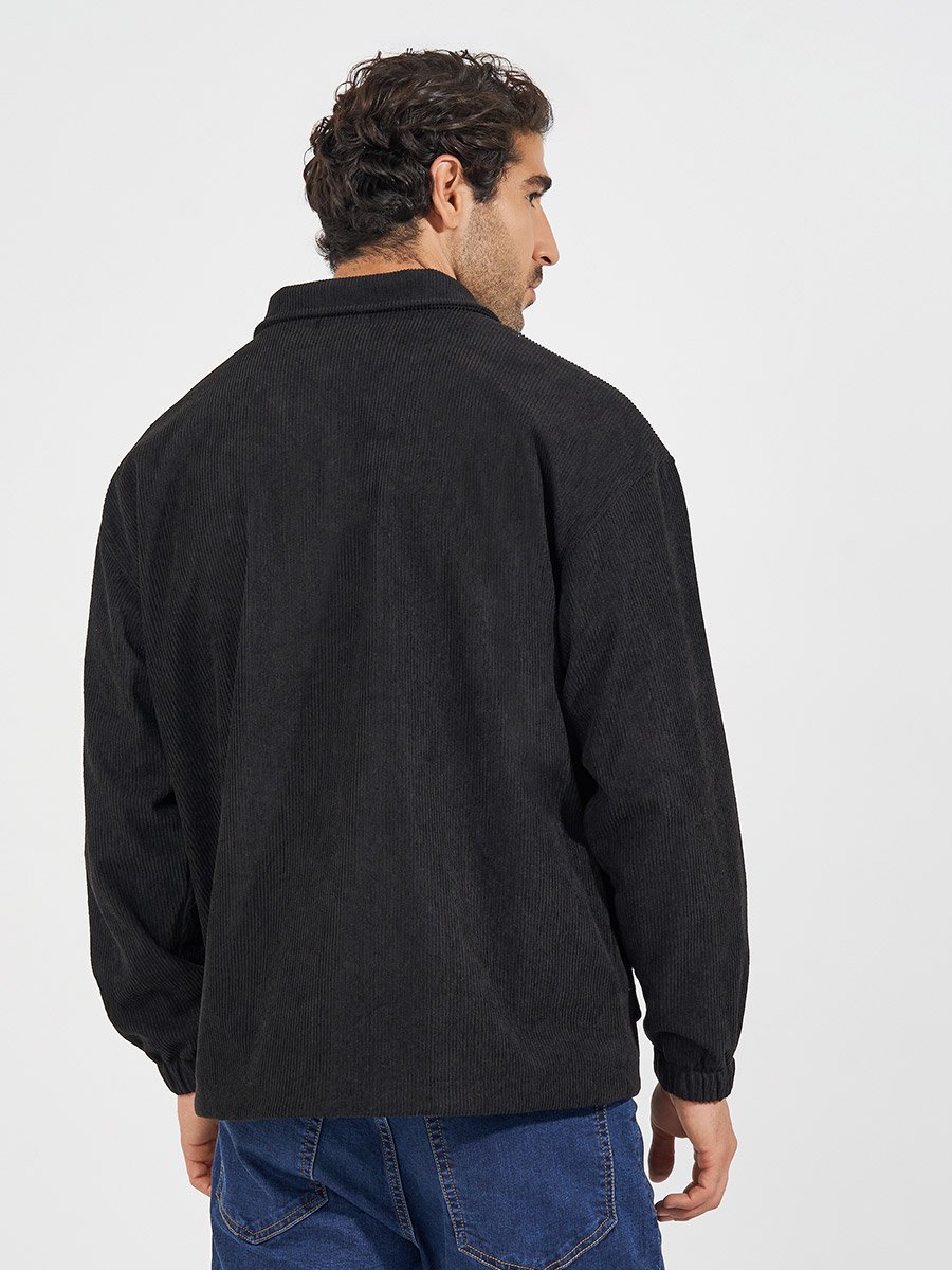 Collared Snap Button Detail Corduroy Utility Jacket
