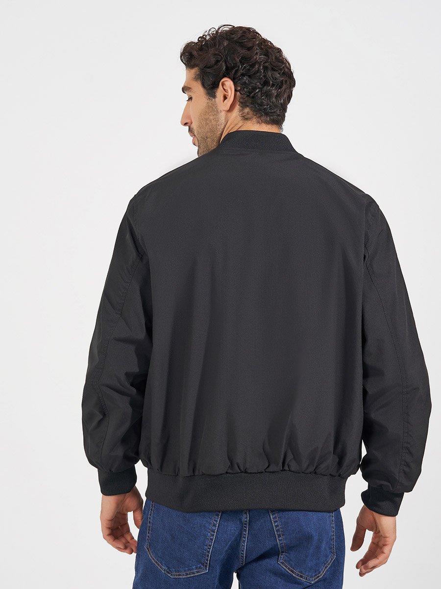 Pocket Zip Detail Lined Solid Bomber Jacket