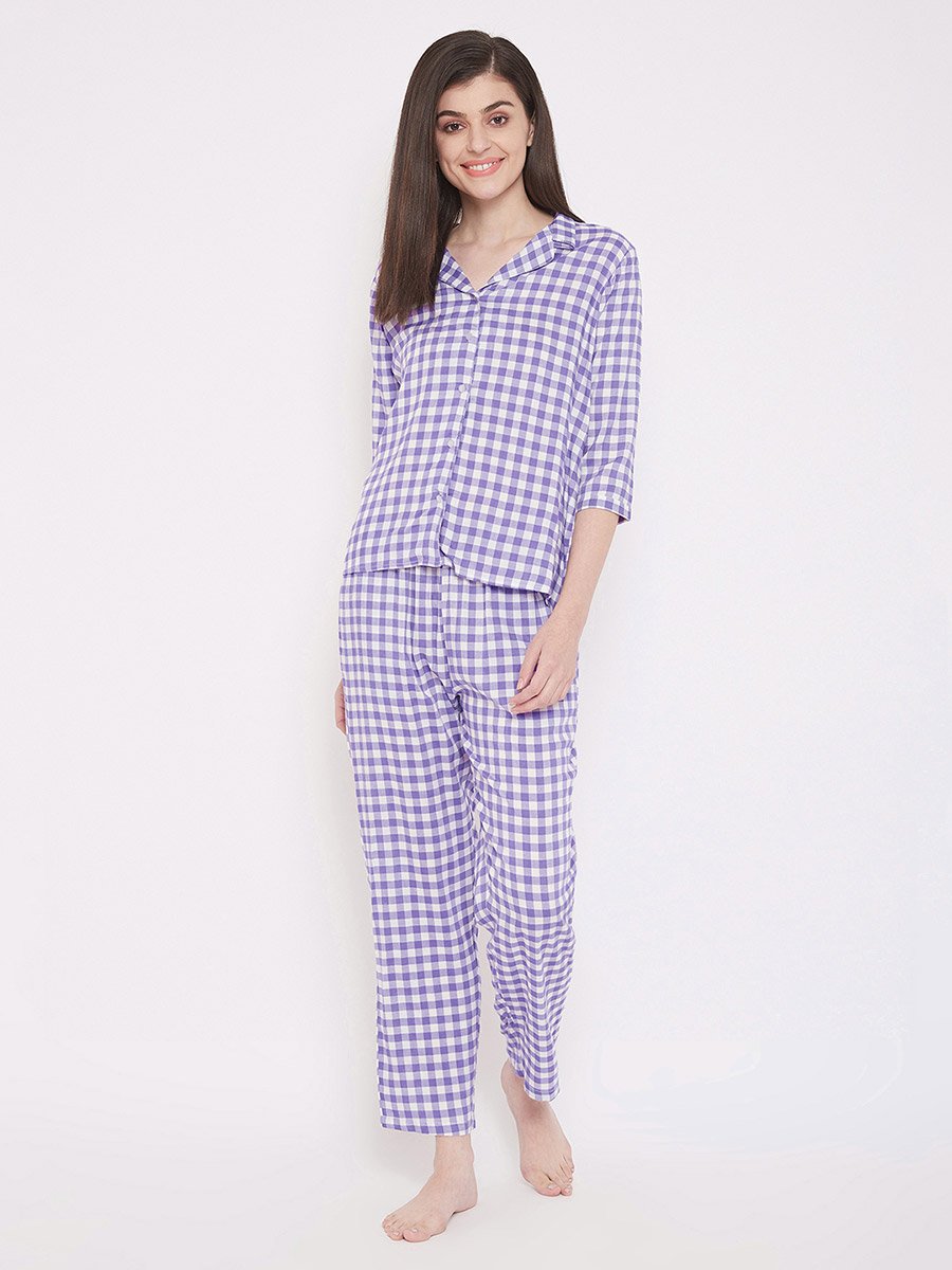 Gingham Check Button Down Shirt and Pyjama Set
