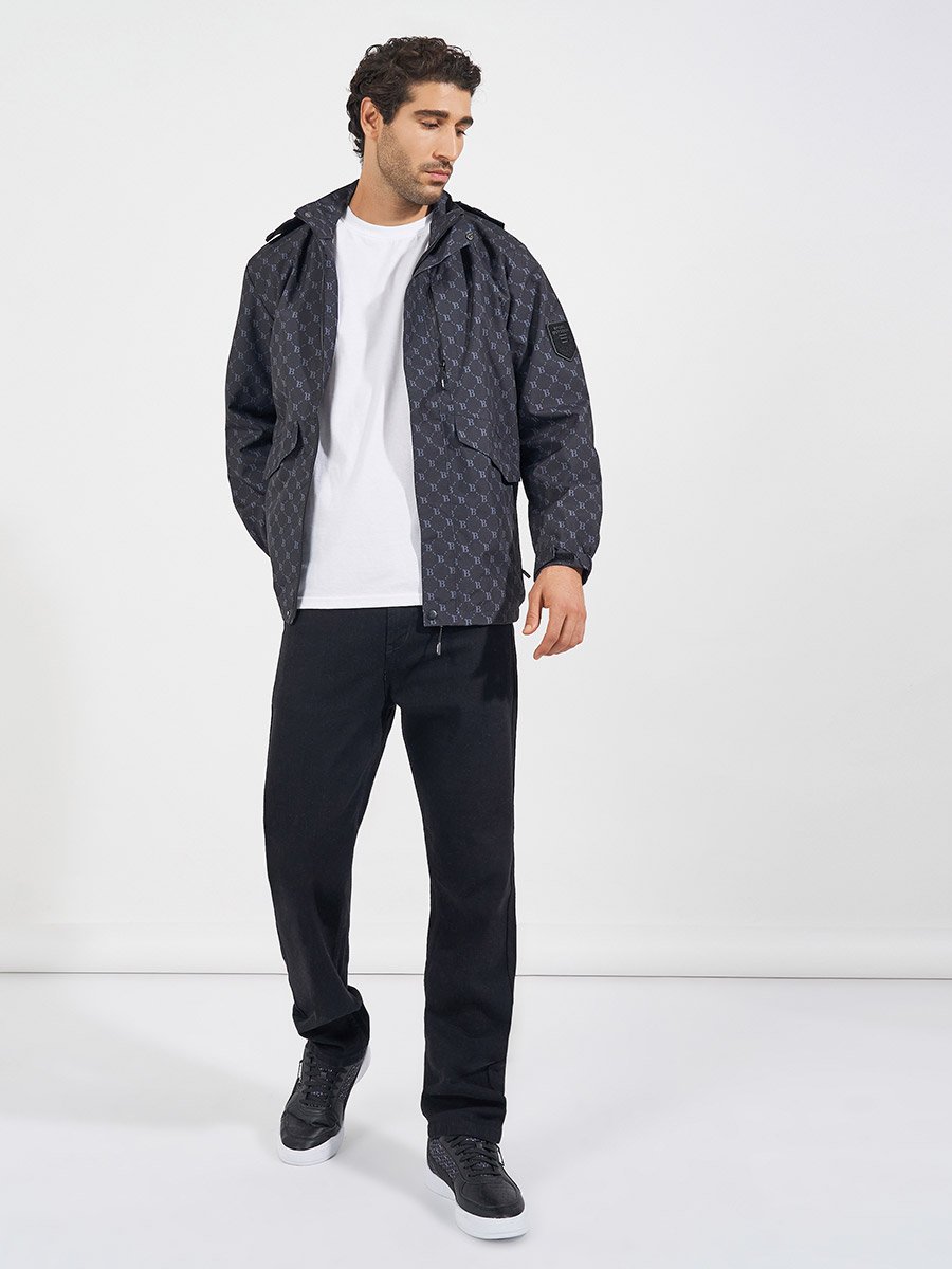 All Over Print Lined Parka Jacket with Concealed Pocket Detail