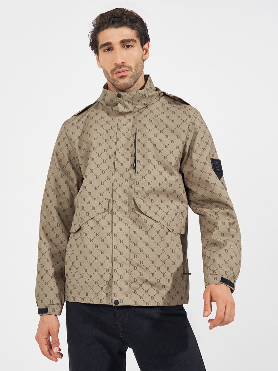 All Over Print Lined Parka Jacket with Concealed Pocket Detail
