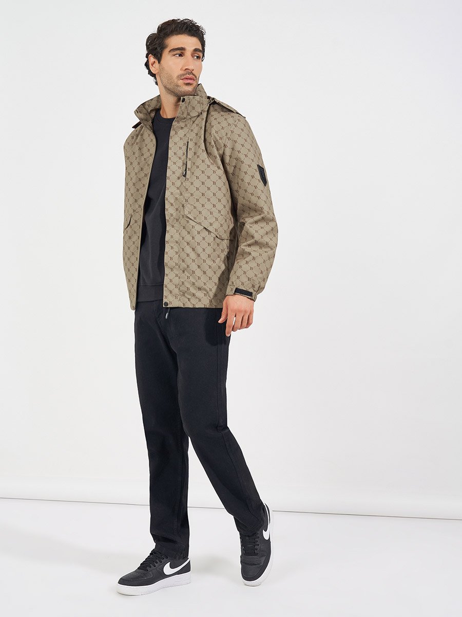 All Over Print Lined Parka Jacket with Concealed Pocket Detail