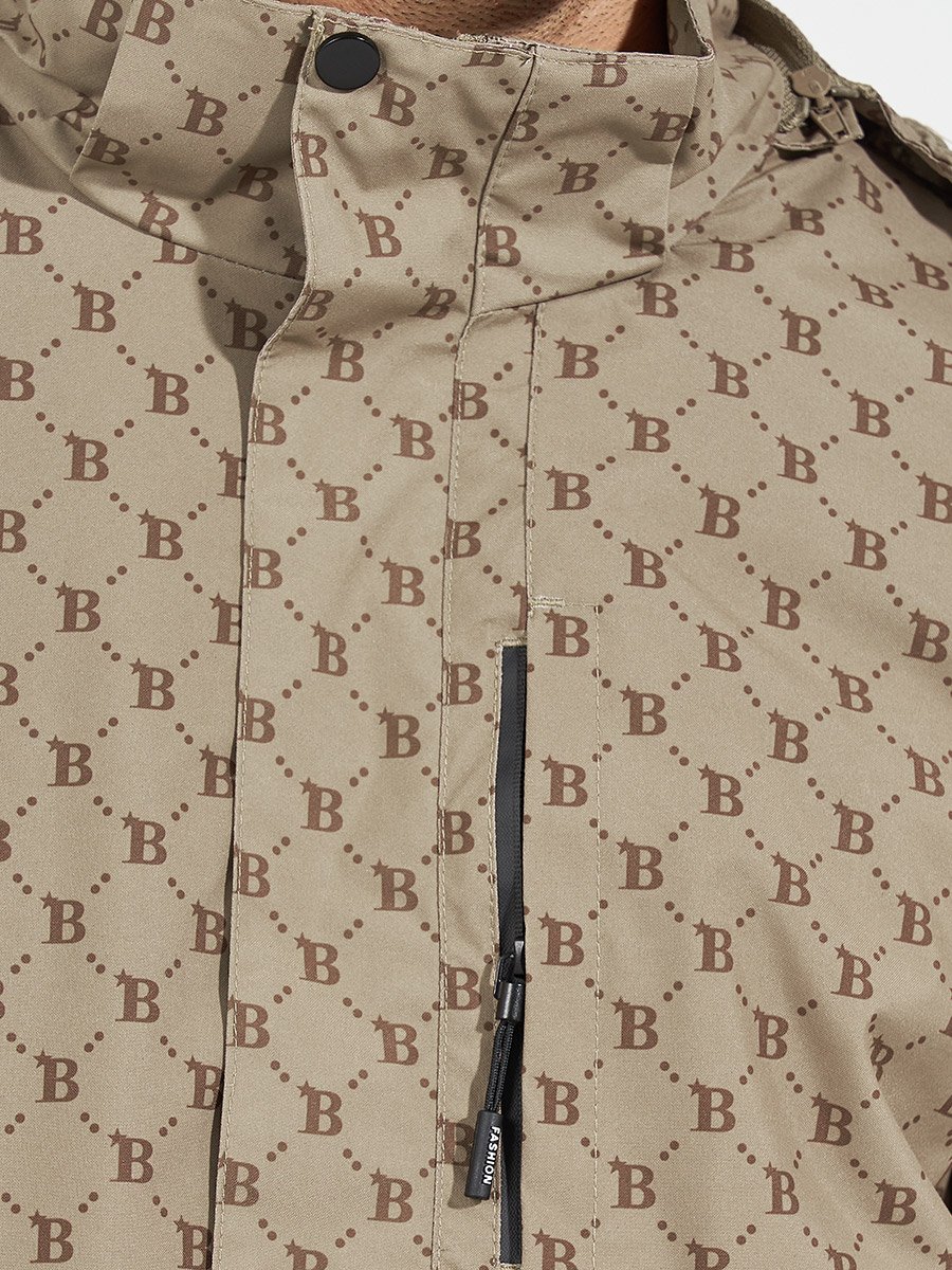 All Over Print Lined Parka Jacket with Concealed Pocket Detail