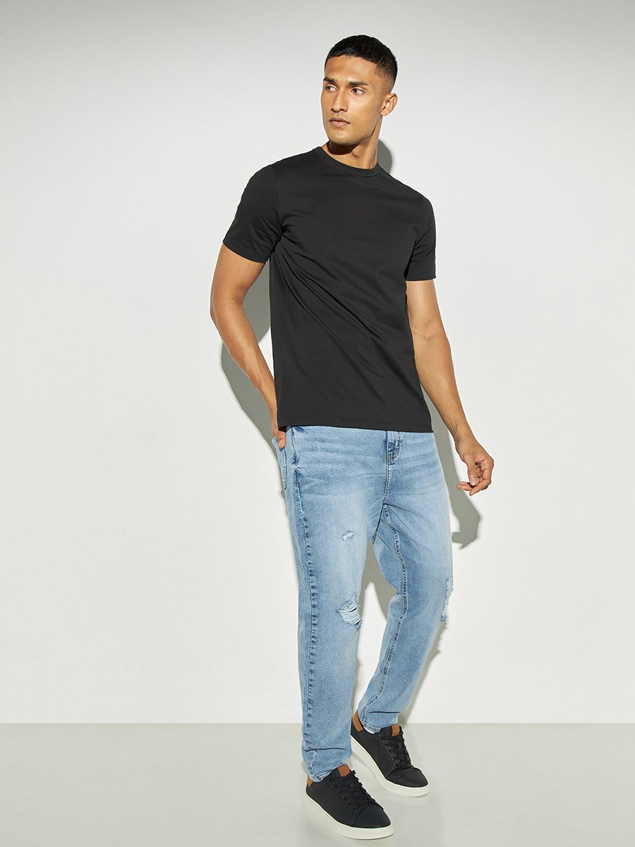 Solid Crew Neck T-shirt with Short Sleeves