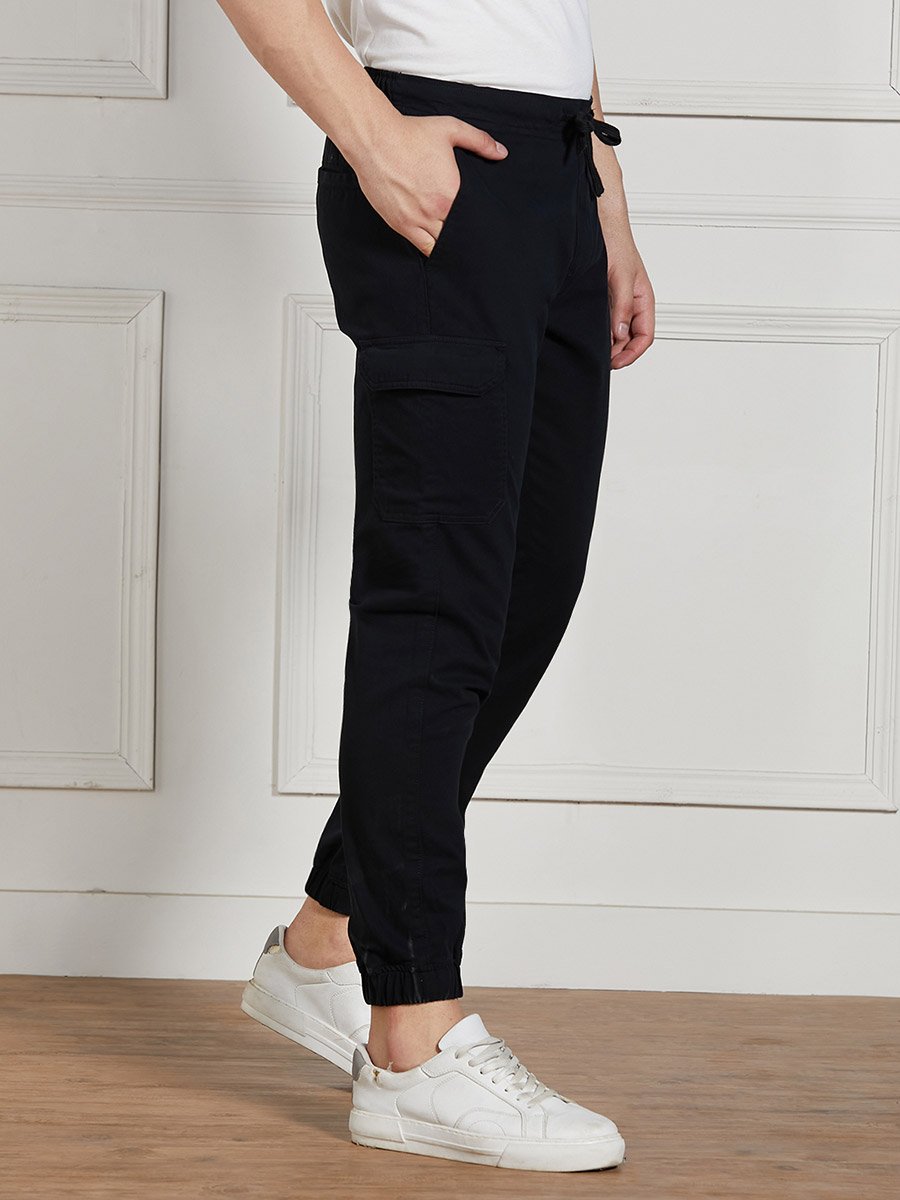 Cotton Lycra Solid Stretchable Regular Fit Cargo Joggers