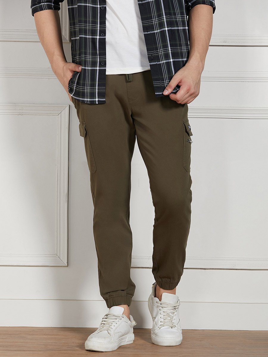 Cotton Lycra Solid Stretchable Regular Fit Cargo Joggers