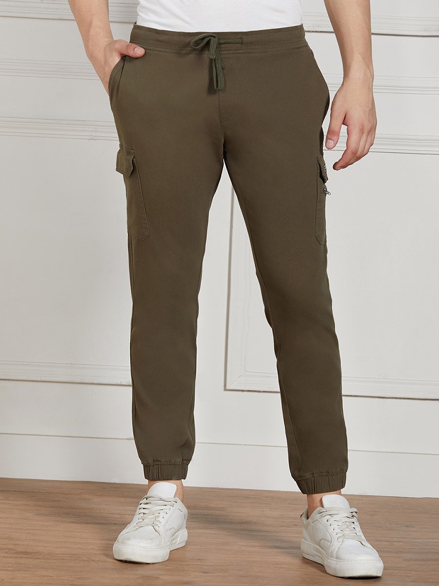 Cotton Lycra Solid Stretchable Regular Fit Cargo Joggers