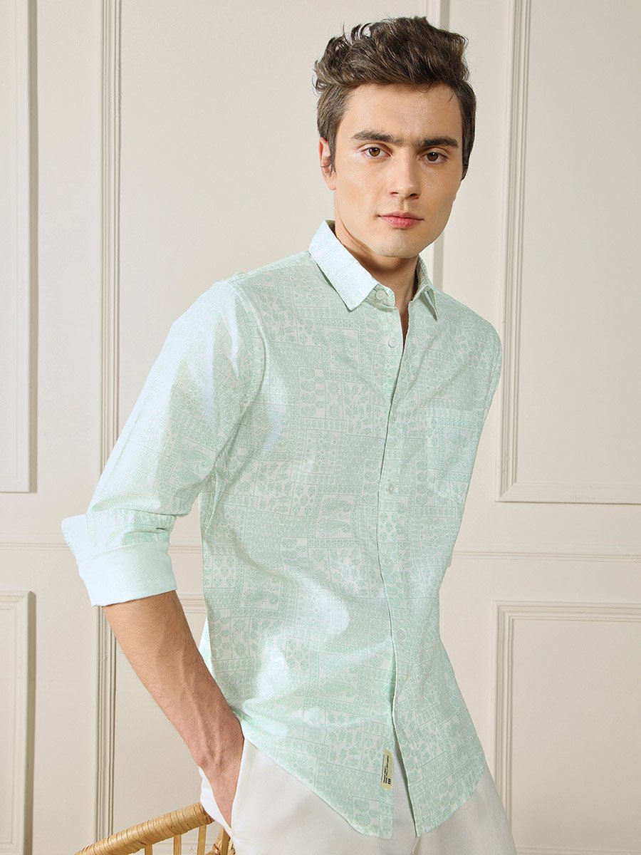 Paisley Print Cotton Slub Casual Shirt