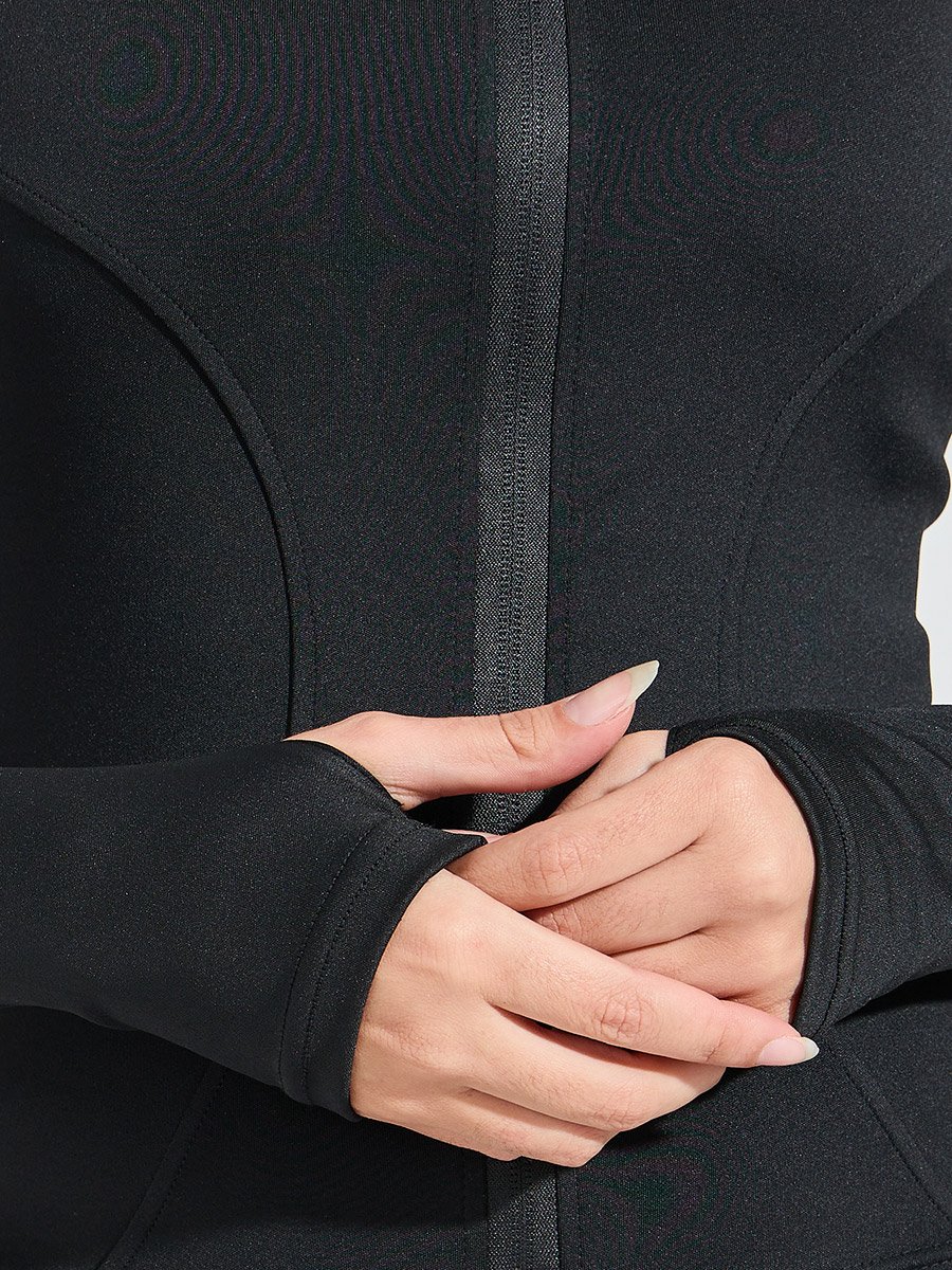Seam and Thumbhole Detail Jacket and Broad Waist Flared Legging Set