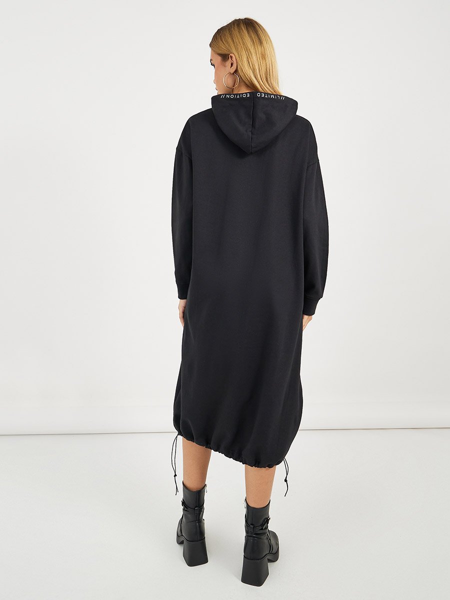 Oversized Hooded Sweatshirt Midi Dress with Toggle Hem For Women