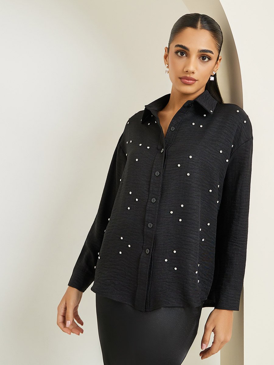 Women Embellished Longline Shirt