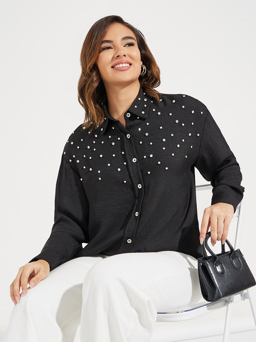 Embellished Oversized Shirt with Buttons