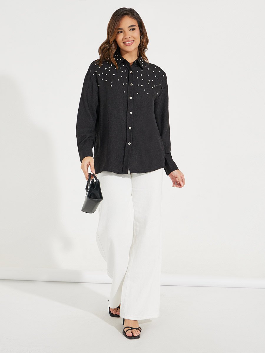 Embellished Oversized Shirt with Buttons