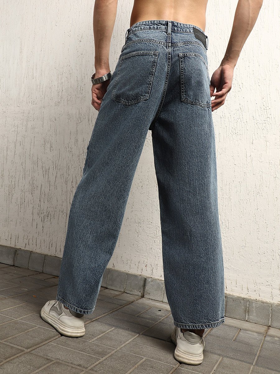 Baggy Mid Rise Light Distress Jeans
