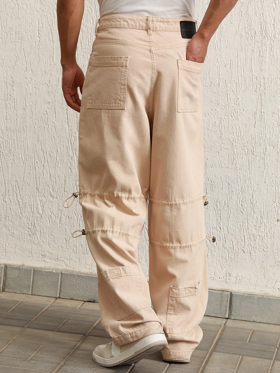 Panelled Baggy Jeans with Toggle String For Men at Saudi | Styli