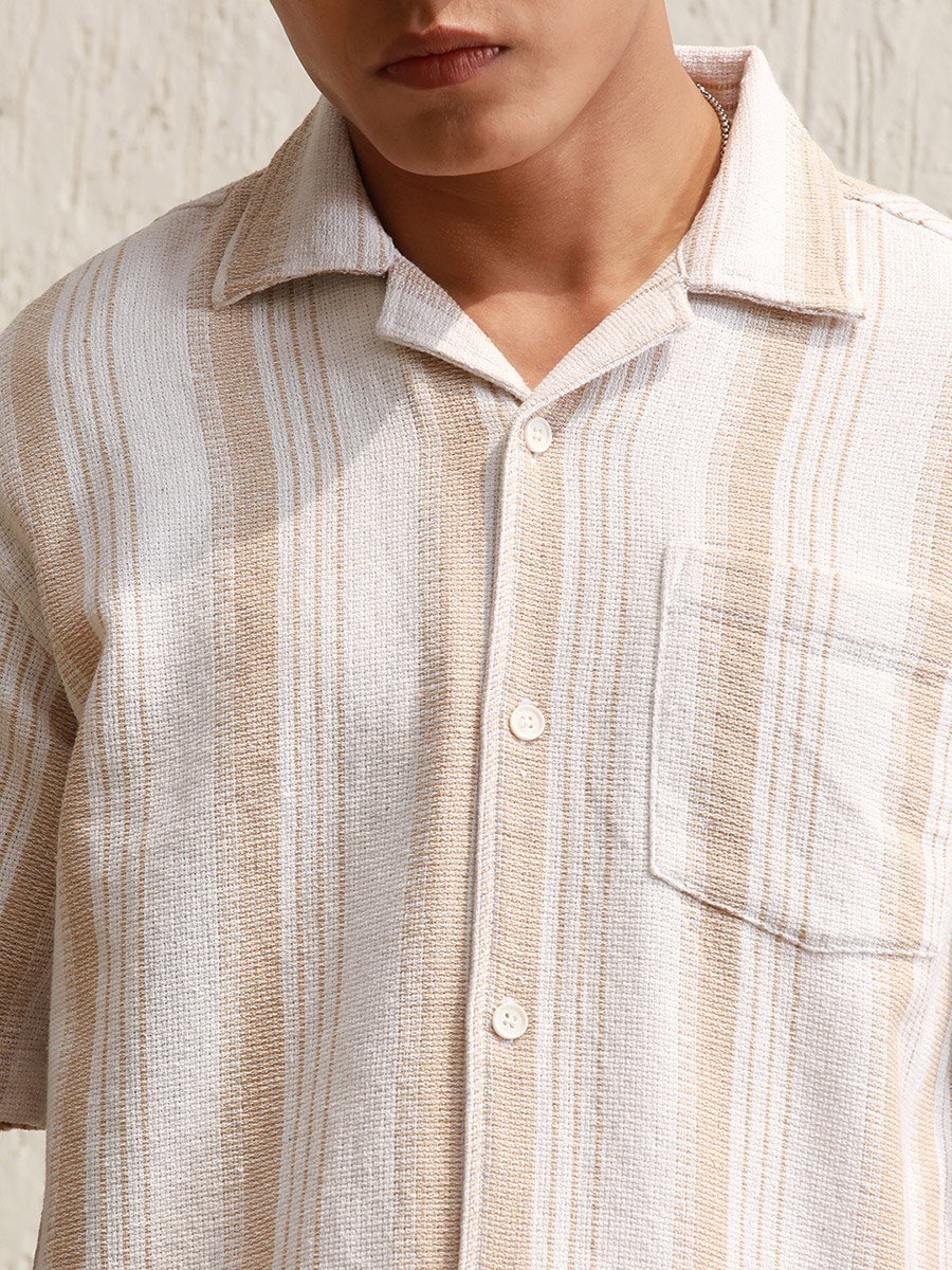 Relaxed Fit Striped Resort Collar Casual Shirt