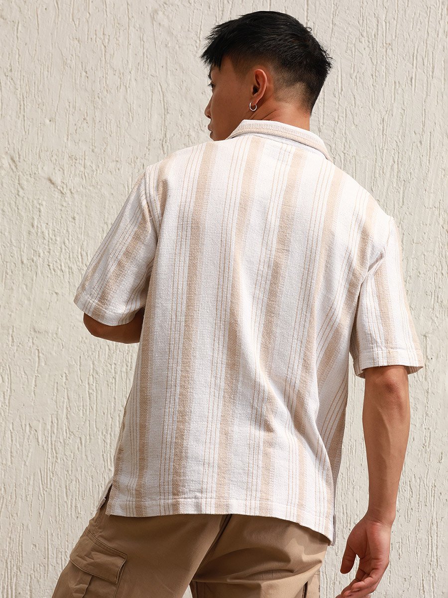 Relaxed Fit Striped Resort Collar Casual Shirt