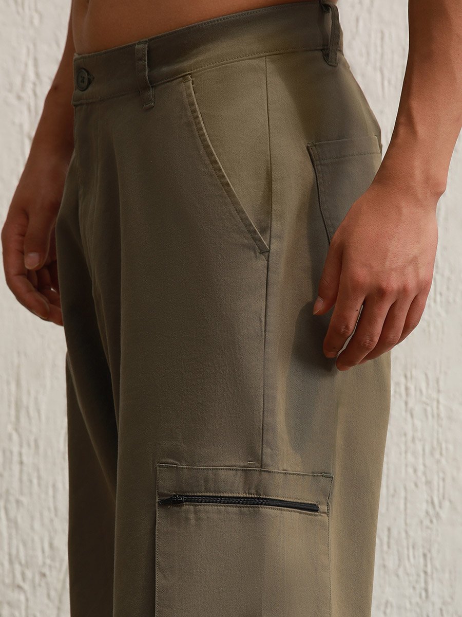 Relaxed Fit Cargo Pants with Zip Pocket
