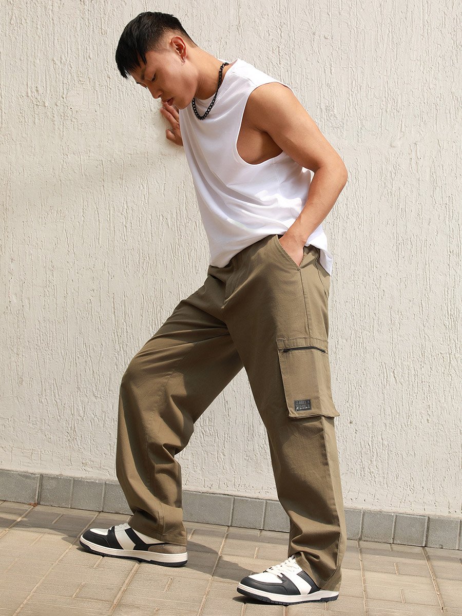 Relaxed Fit Cargo Pants with Zip Pocket
