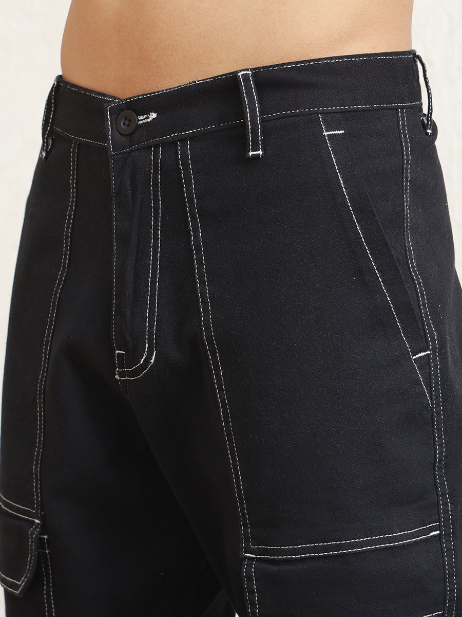 Relaxed Fit Cargo Pants with Contrast Stitch Detail