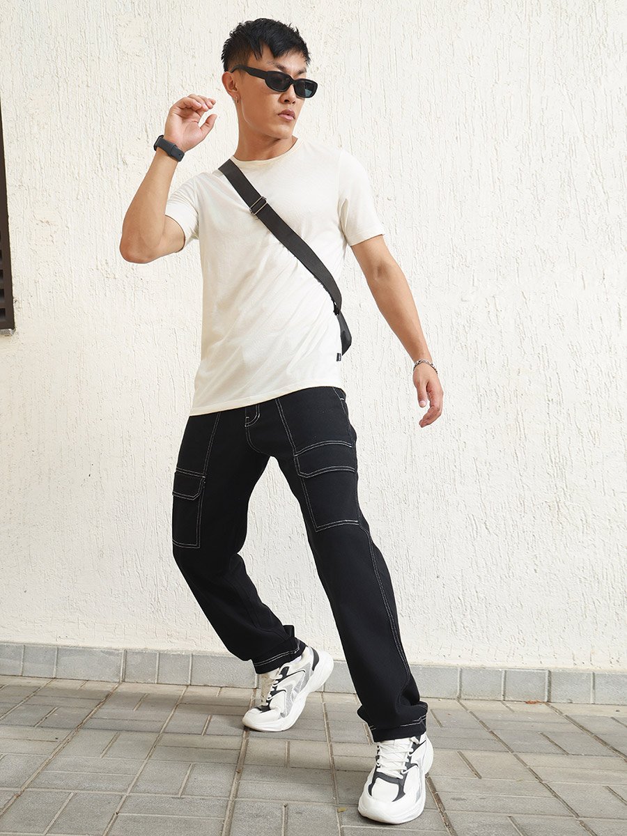 Relaxed Fit Cargo Pants with Contrast Stitch Detail