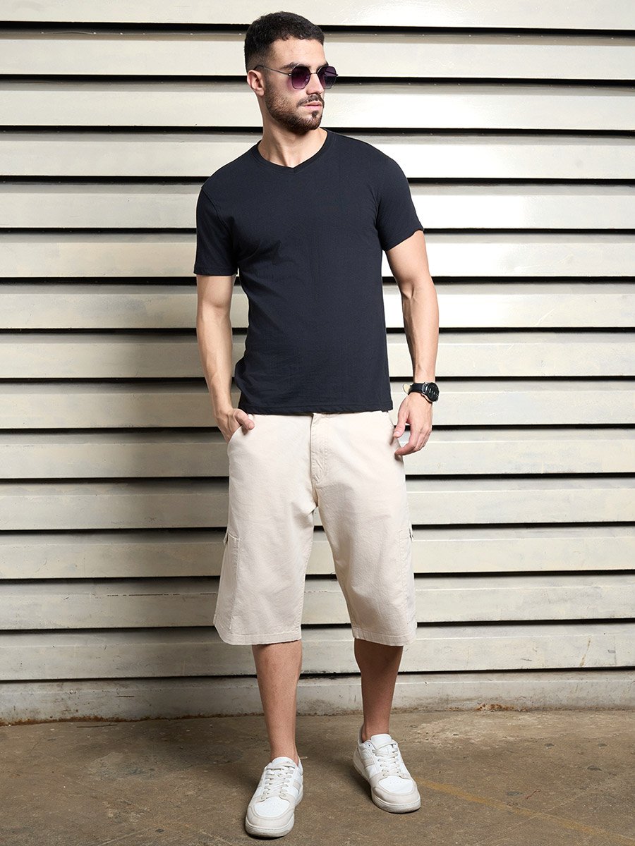 Solid Cargo Shorts with Belt Loops