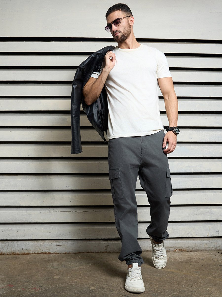 Straight Fit Mid Rise Cuffed Cargo Pants