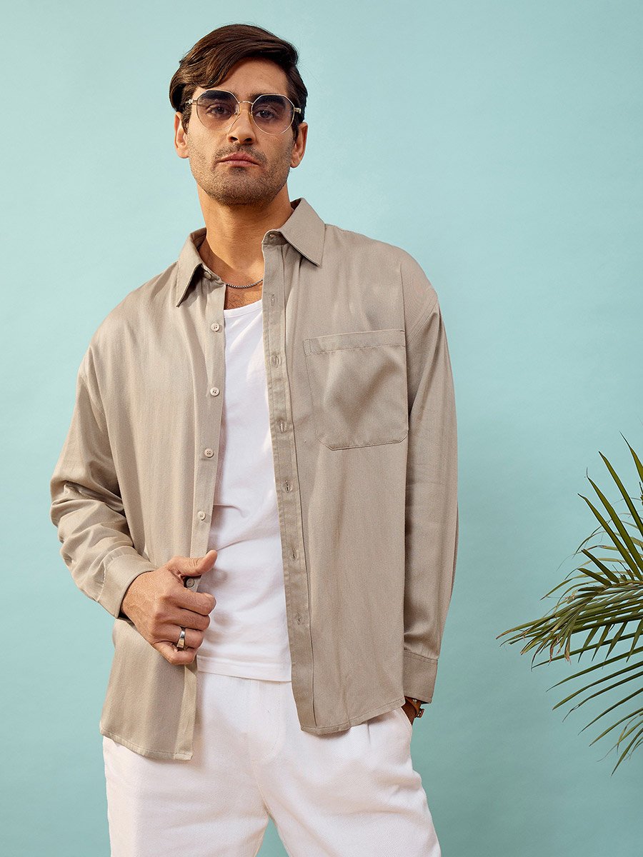 Twill Oversized Shirt with Patch Pocket