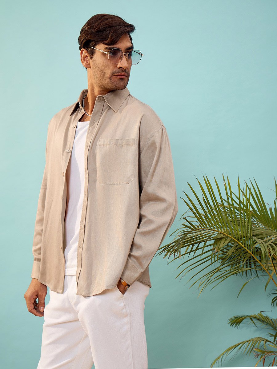 Twill Oversized Shirt with Patch Pocket