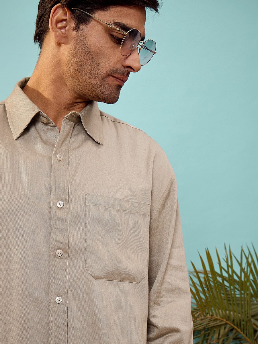 Twill Oversized Shirt with Patch Pocket