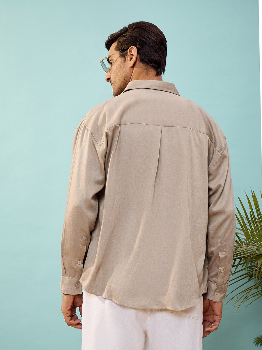 Twill Oversized Shirt with Patch Pocket