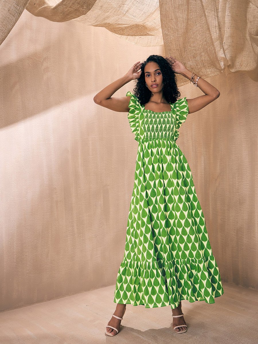 All Over Print Tie-Up Back A-Line Maxi Dress